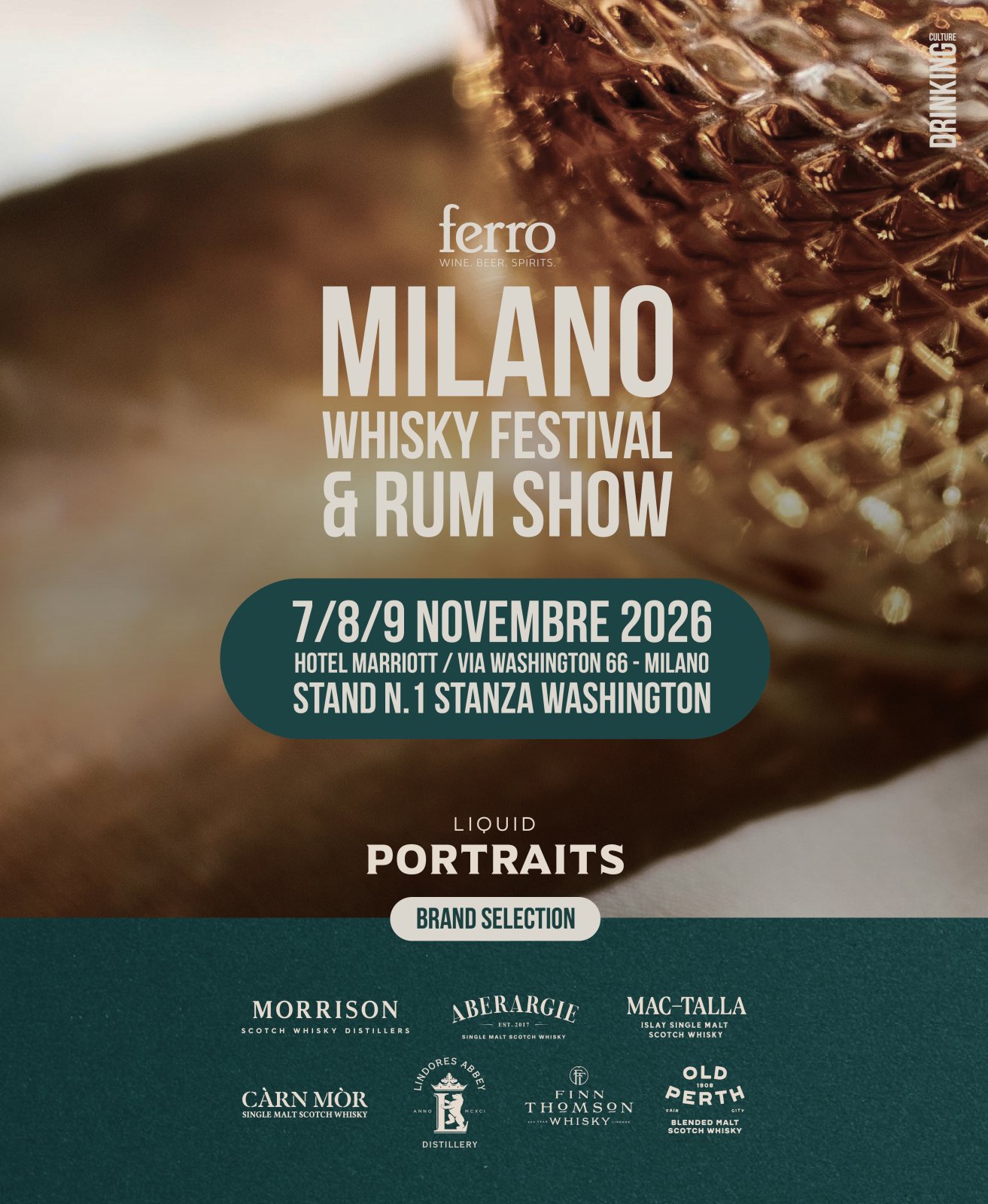 Locandina di Milano Whisky Festival & Rum Show — Hotel Marriott · Stand n. 1, Stanza Washington